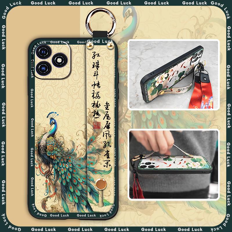 Back Cover Lanyard Phone Case For Blackview OSCAL C20/C20 Pro Durable Waterproof old lady Chinese style Kickstand ring