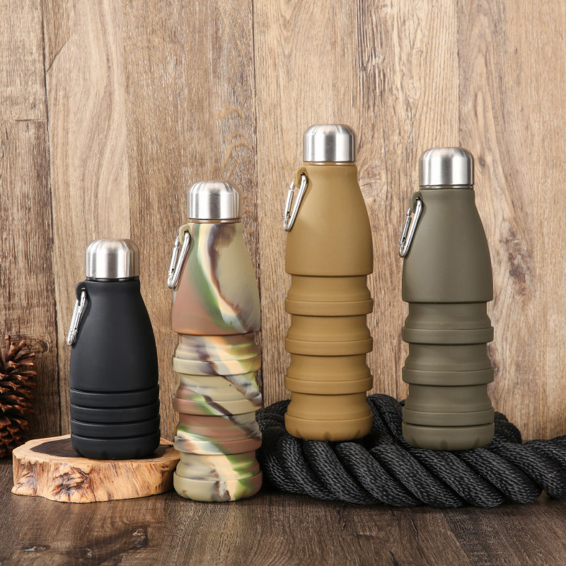 Foldable Bottle With Carabiner Leak Silicone Collapsible Water Bottles Portable Sports Cups Proof For Outdoor Travel 550ml CF8