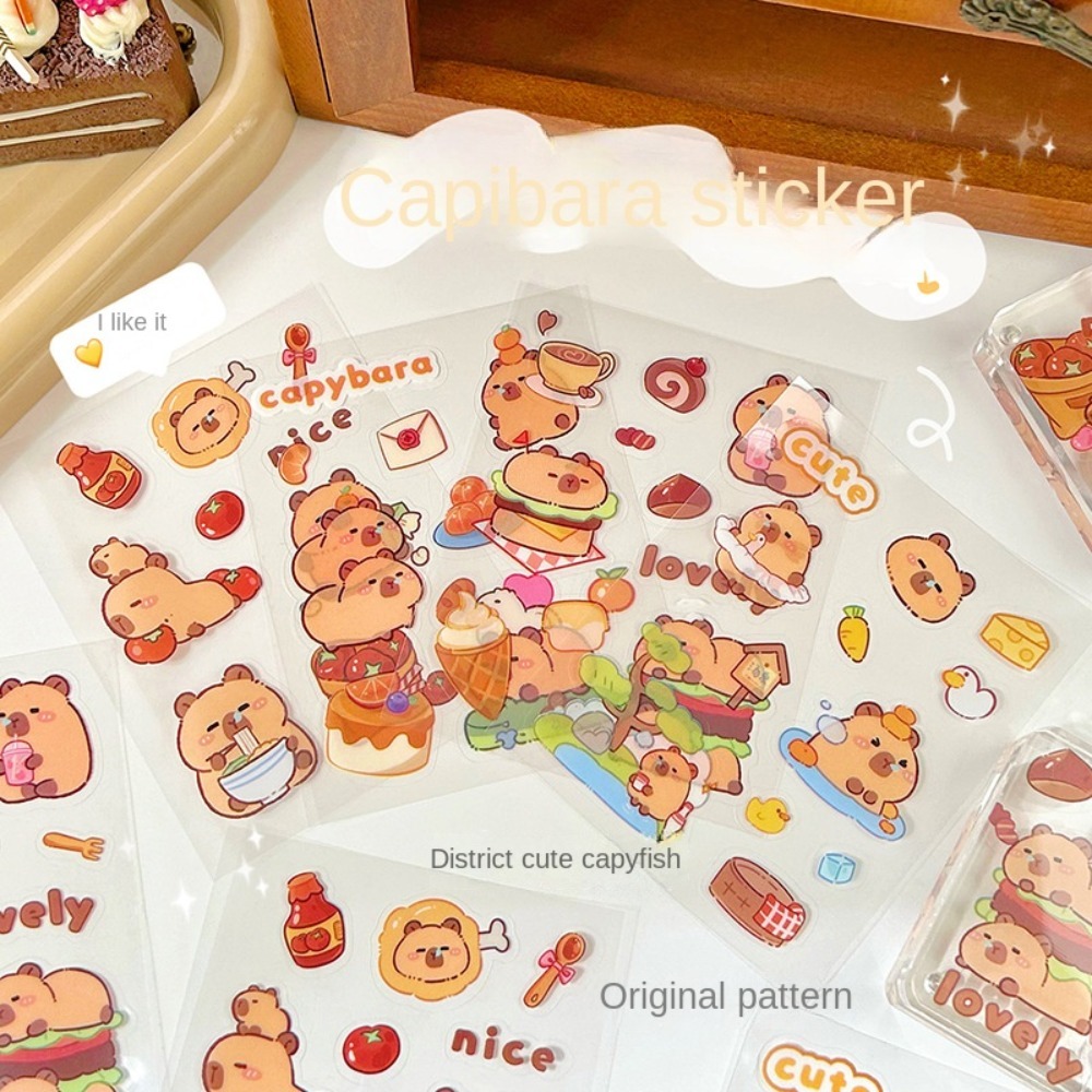 10Pcs New Transparent Capybara Cartoon Stickers Creative DIY Water Bottle Decor PET Waterproof Mug Decorative Decals Mobile Phone Shell