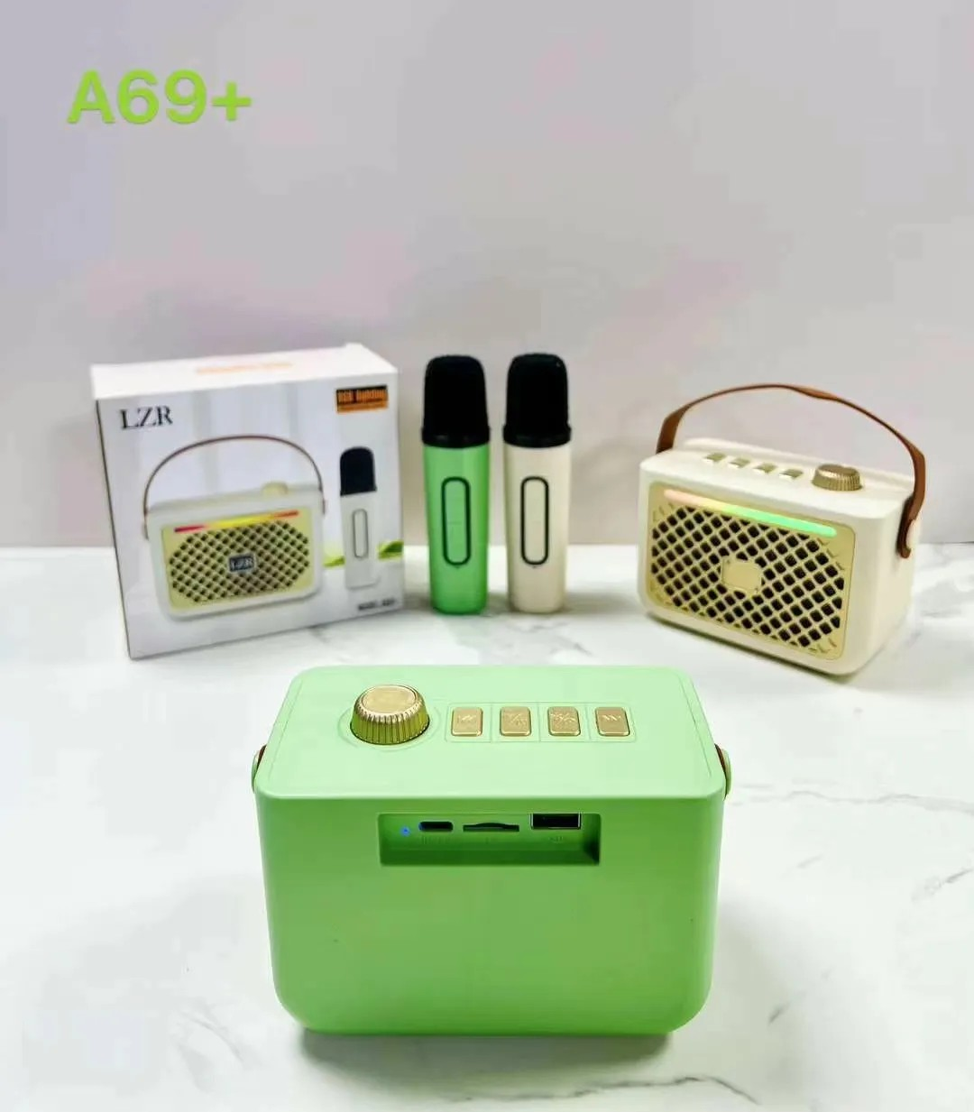 NEW A69+ Portable Mini LED Surround Sound Stereo Bass Box Karaoke Player Karaoke Machine With Wireless Microphones Low Price