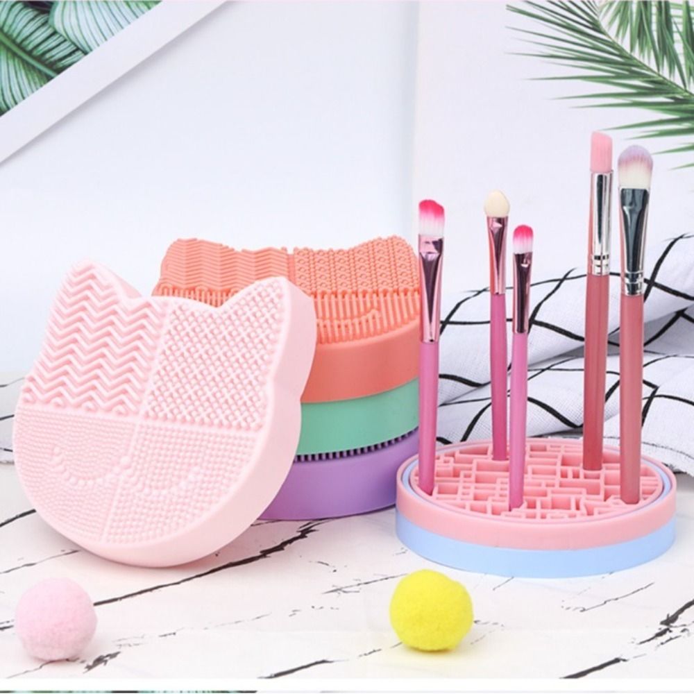 Universal Silicone Makeup Brush Cleaning Box Portable Multifunction Make Up Tool Scrubber Box 2 in Two-sided Washing Brush Pad for Women