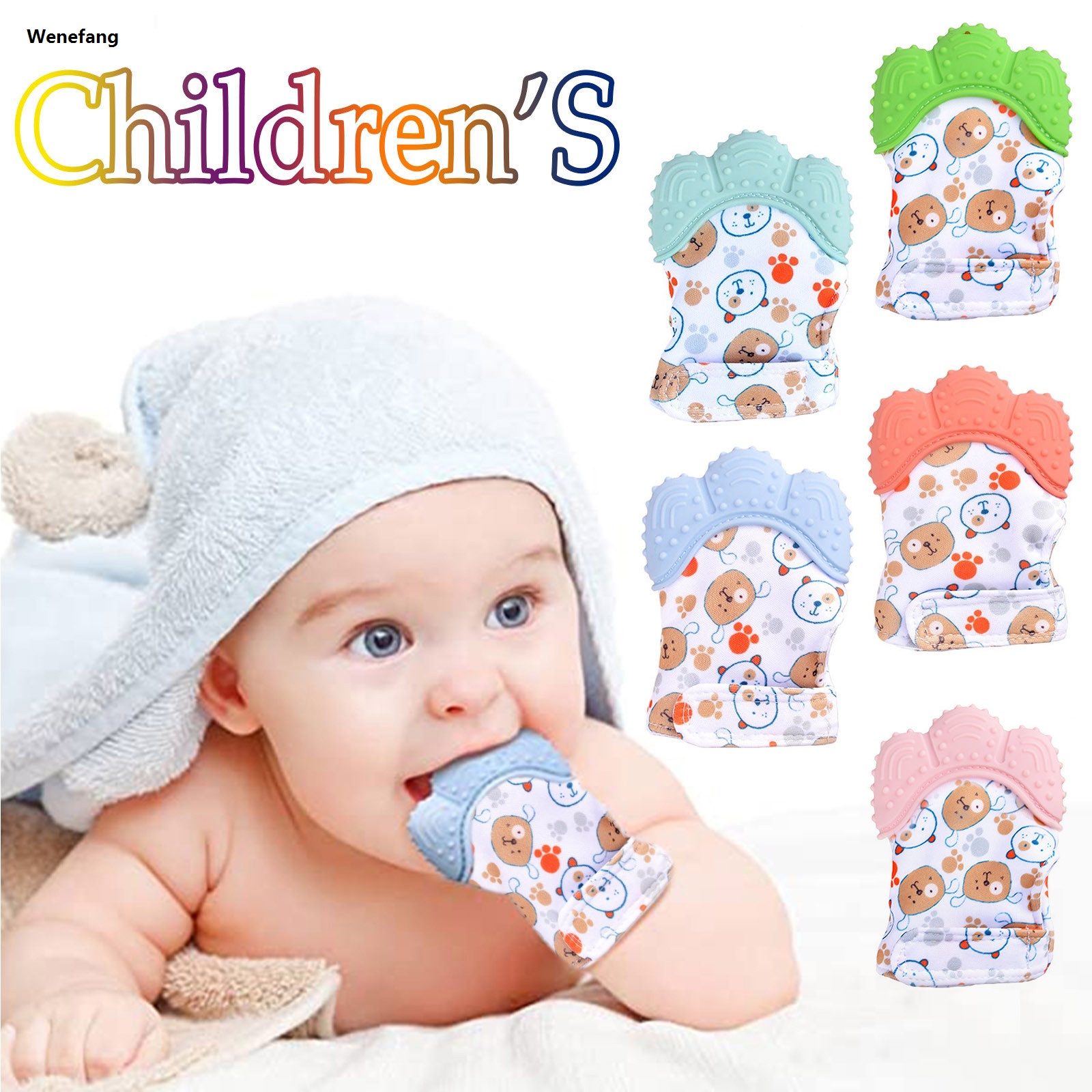 Wenefang Baby Teether Cartoon Printed Children'S Gloves For Children And Babies Teethers Anti Eating Hand Teething Chewing Toy Baby Stuff