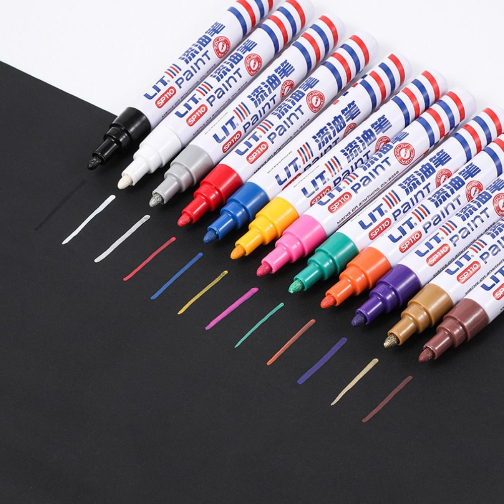 Portable 12 Colors Paint Marker Colorful Waterproof Metal Paint Pen Permanent Rock Painting Oil-based Colored Drawing Marker Wood