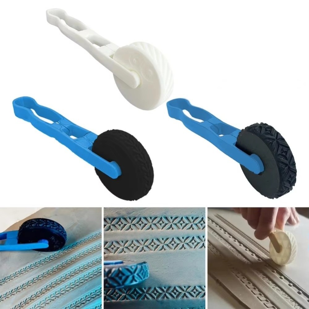 Durable 3D Printed Clay Texture Roller Geometric Plastic Stamp Wheel Ultralight Egyptian Floral Pattern Rolling Tool for Clay