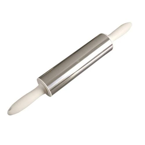 Stainless Steel Rolling Pin with Plastic Handles | Eotia Brand Non-Stick Baking Roller for Dough, Fondant, Pizza, Cookies & Pastry | Light Gray 1 Piece