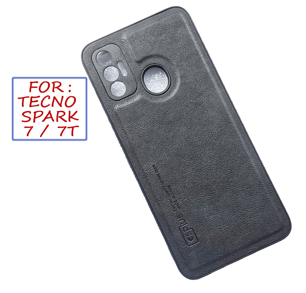For Tecno Spark 7 | 7T Back Cover Case - PU Leather Phone Back Cover - Black