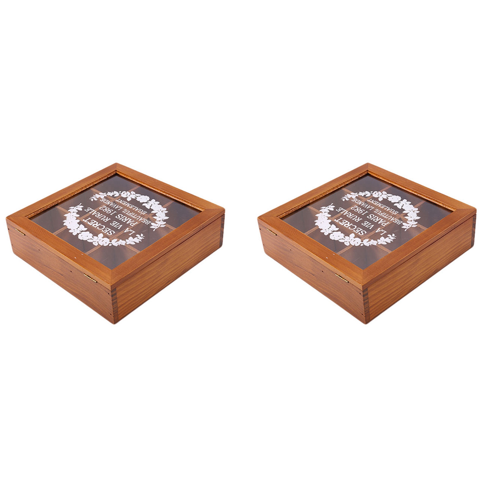 ZOROOM 2X 9 Section Wooden Chic Tea Box Compartments Container Bag Chest Storage Spice New Store Boxes-Wood Color