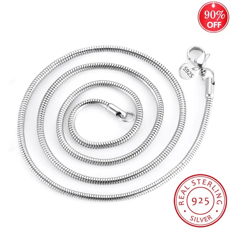 90% OFF 3MM Thick Original 925 Sterling Silver Snake Chain Necklaces for Woman Men 45-60CM Statement Necklaces Fine Jewelry