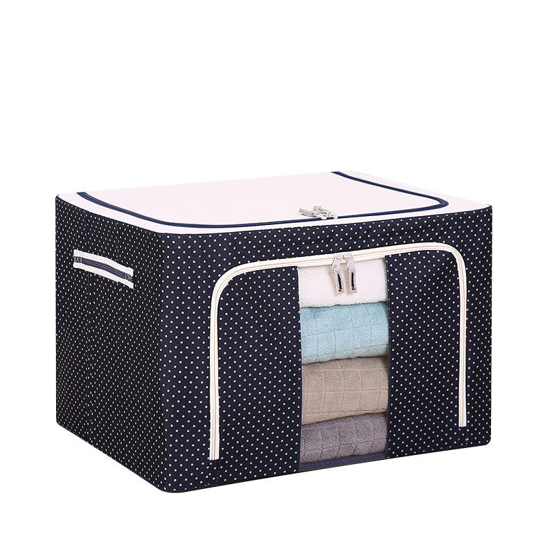 66L Clothes Storage Organizer Box - Oxford Fabric Bin with Steel Frame, Foldable Design, Clear Window & Reinforced Handles, Large Capacity Rectangular Container