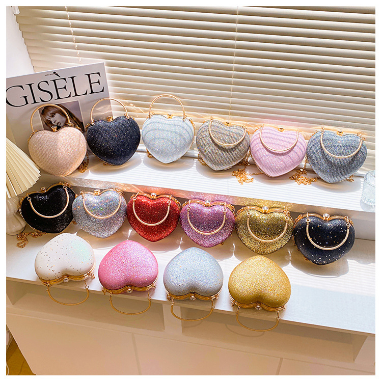 New Heart-Shaped Bag for Women Fashionable Sequins Portable Dinner Bag Mini All-Match All-Match Shoulder Messenger Bag for Women