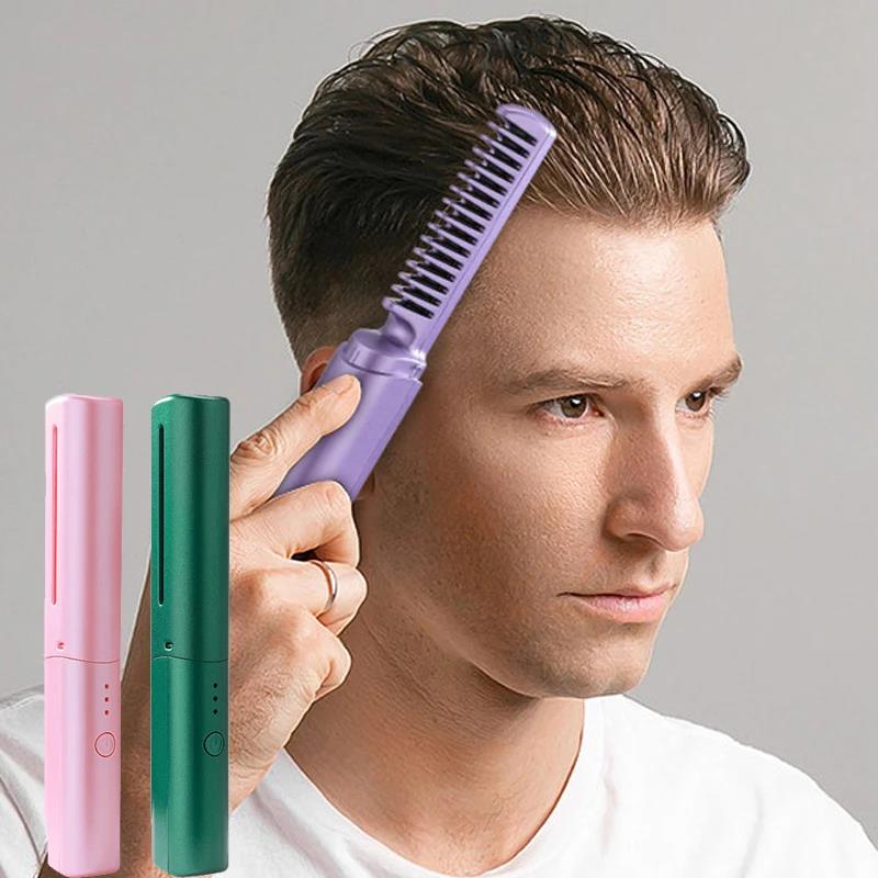 Men Hair Straightener Brush Hot Air Brush Negative Ions Do Not Hurt Hair Portable Electric Hair Brush USB Charge for Woman