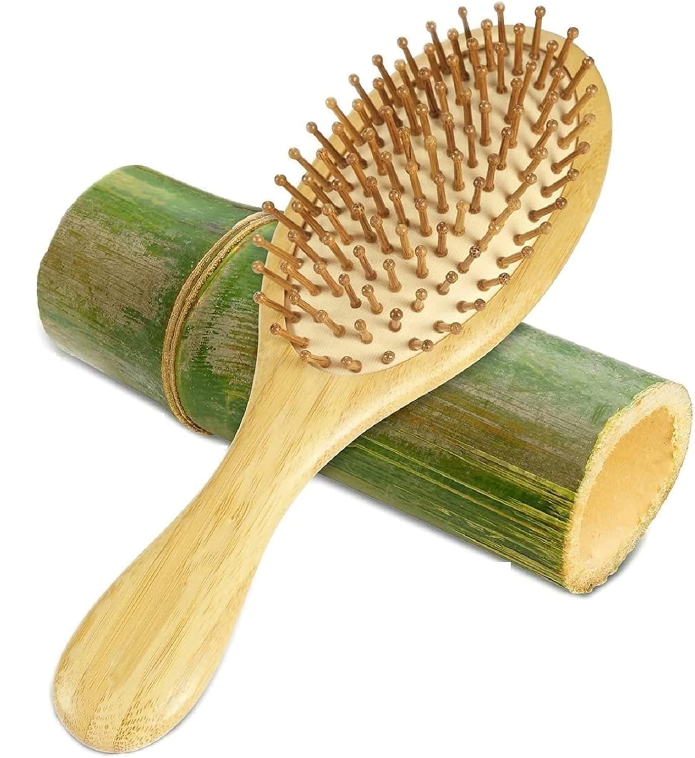 Bamboo wooden Paddle hair brush for men women Curly hair - Bamboo Wooden brush for hair growth with flat paddle brush comb
