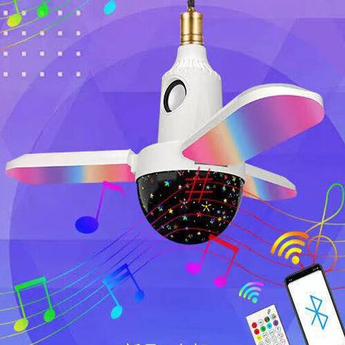 E27 Smart Music Bulb Ceiling Lamp Bluetooth Music Lamp RGB LED Four Leaf Deformation Bulb Lamp With Remote Control Folding Night Light