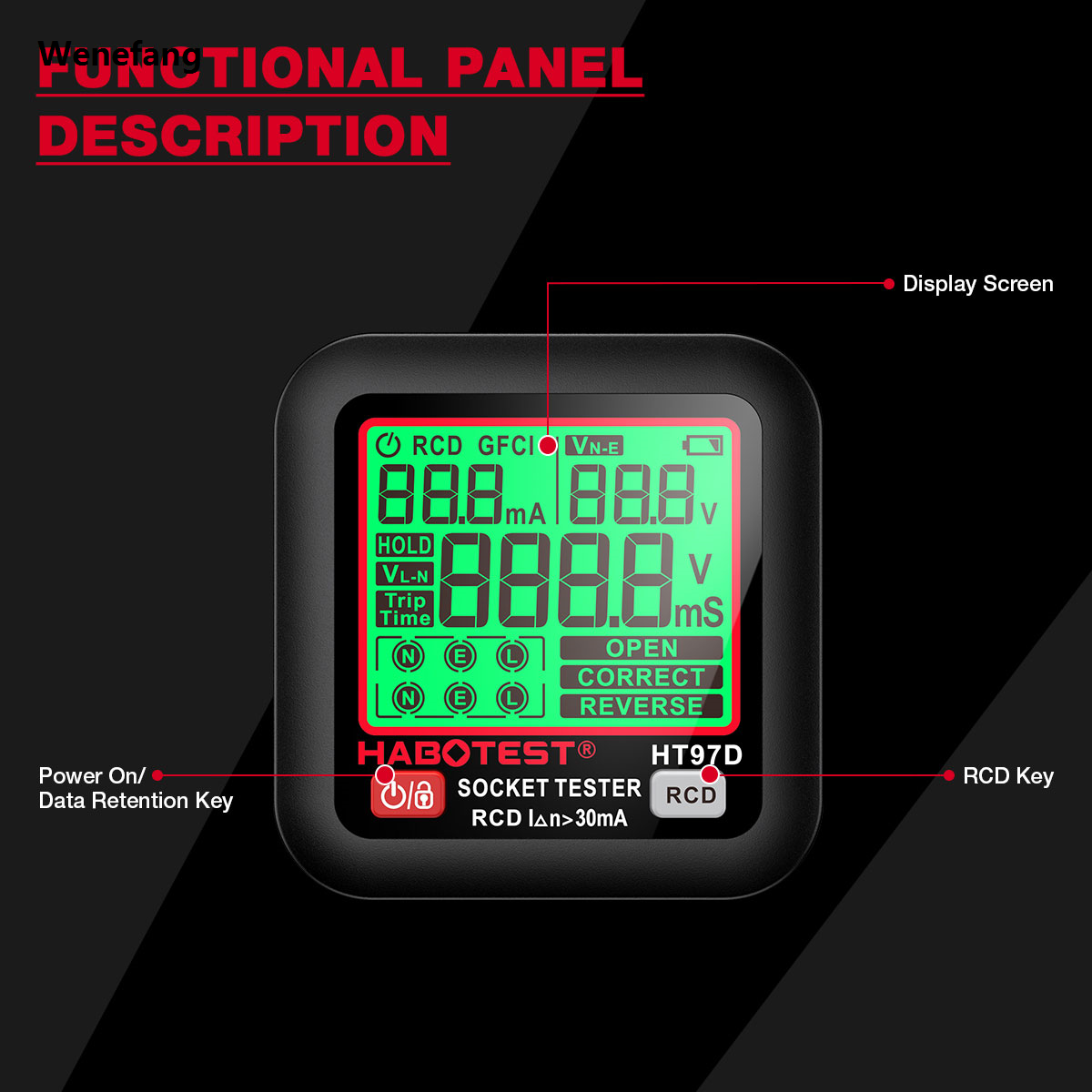 Wenefang HABOTEST HT97 Digital Socket Tester Smart Voltage Detector RCD Original GFCI Voltage Test EU US UK Plug Large display Socket Tester