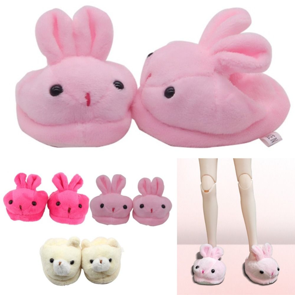 New Original Doll Slippers Rabbit Bear Cartoon Animal Mini Plush Shoes Playing House Cute Style Doll Accessories 1/4 BJD Dolls