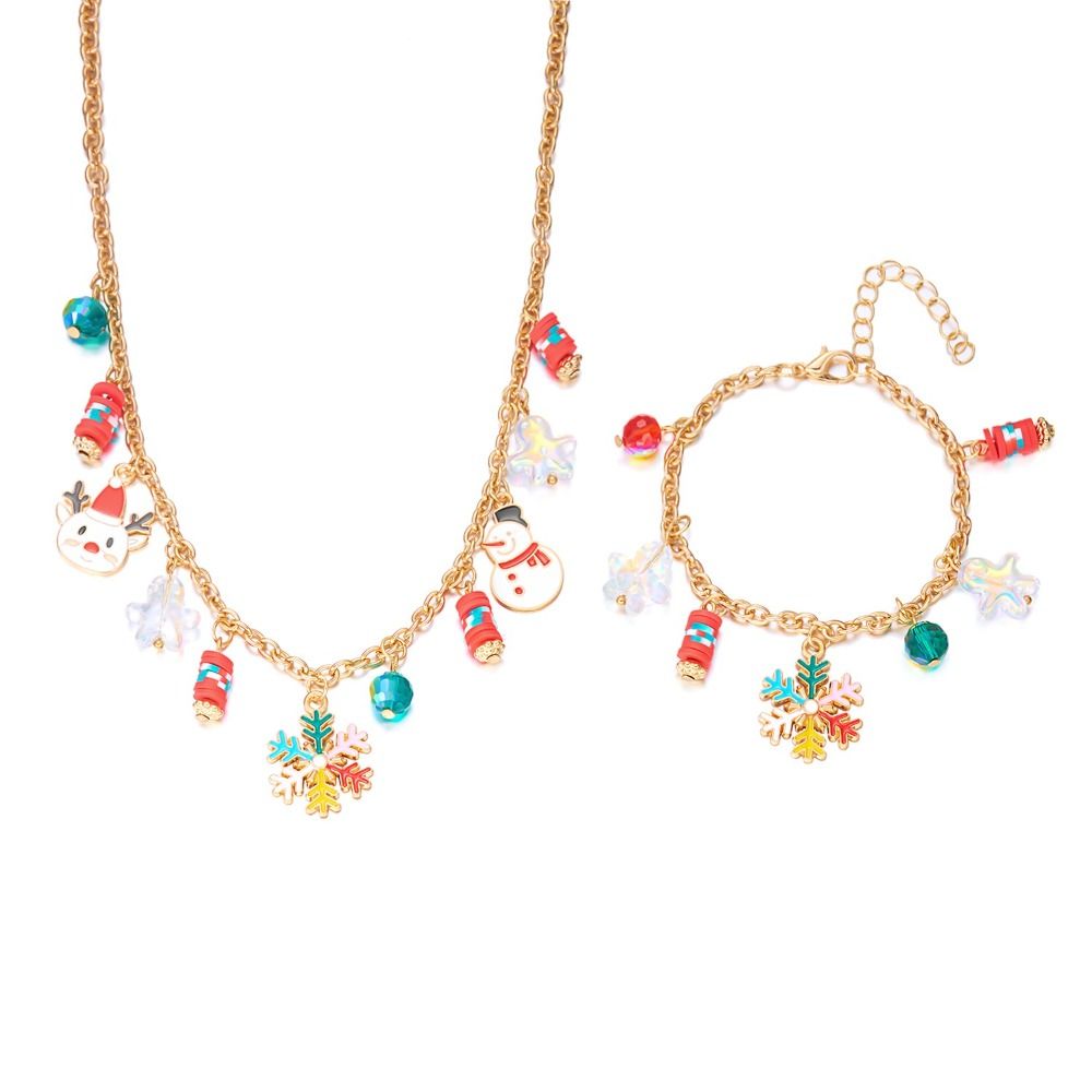 Cute Handmade Christmas Tree Necklace Rhinestone Shiny Zircon Snowman Necklace Colorful Bells Dainty Garland Snowflake Necklace Christmas Party