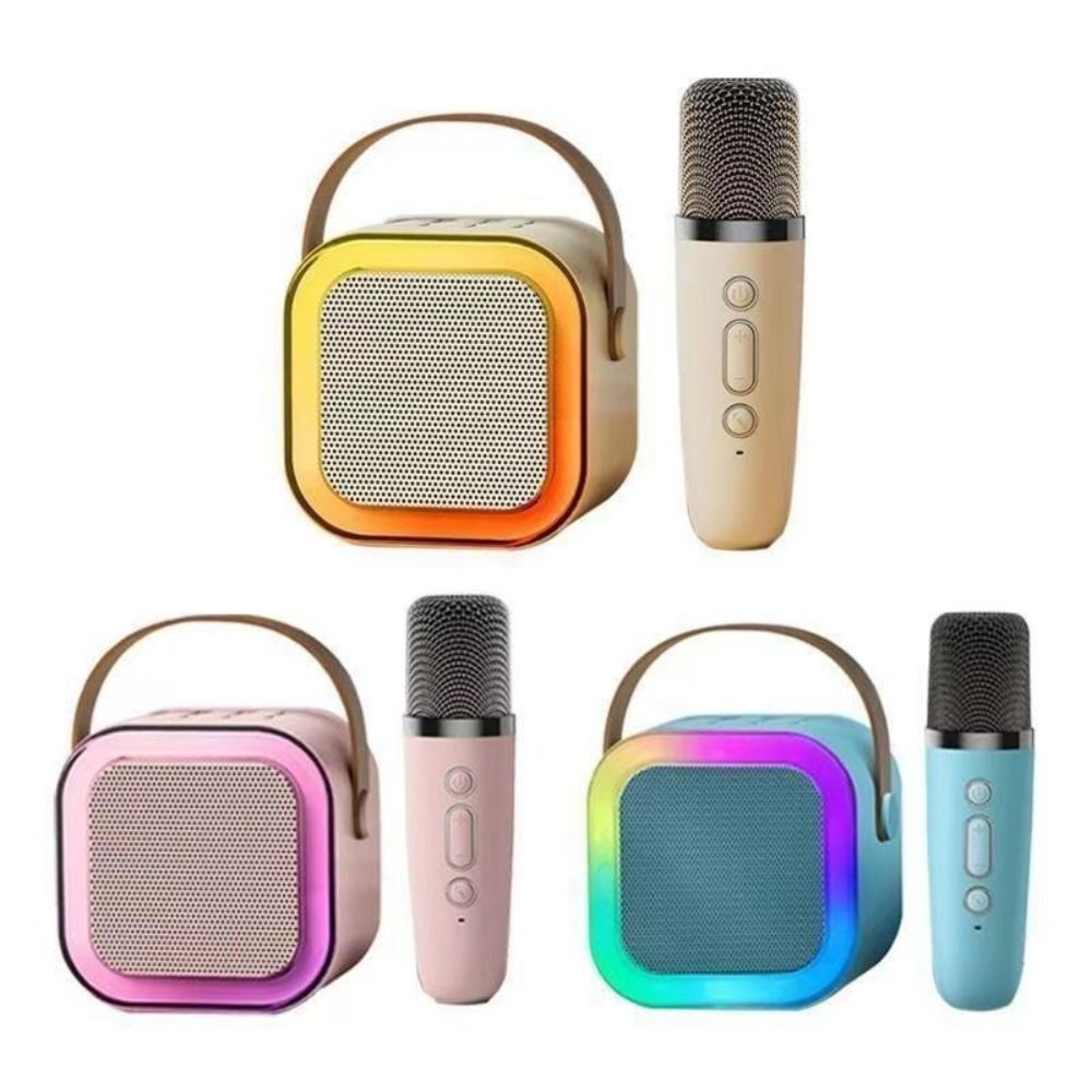 Integrated Bluetooth Audio Mini Karaoke Machine with /2 Wireless Microphones Rechargable Portable Bluetooth Speaker K12 Fun Toys Karaoke Microphone Kids