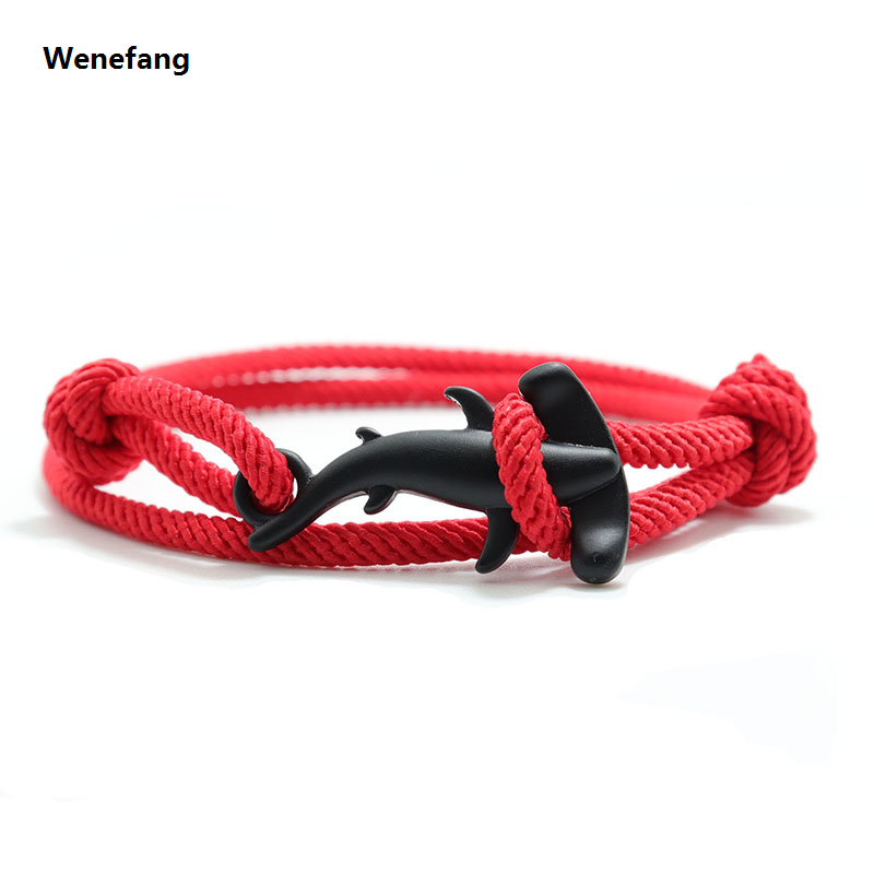 Wenefang Noter Fashion Mens Bracelet Handmade Adjustable Marine Animals Shark Braclet Double Layer Cord Chain Surfing Braslet Beach Joias