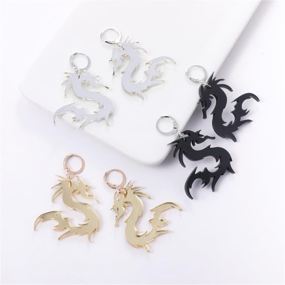 Women Men Trending Mirror Surface Acrylic Chic Cool Dragon Darts Stud Dragon Pattern Dangle Drop Earrings Dragon Earrings