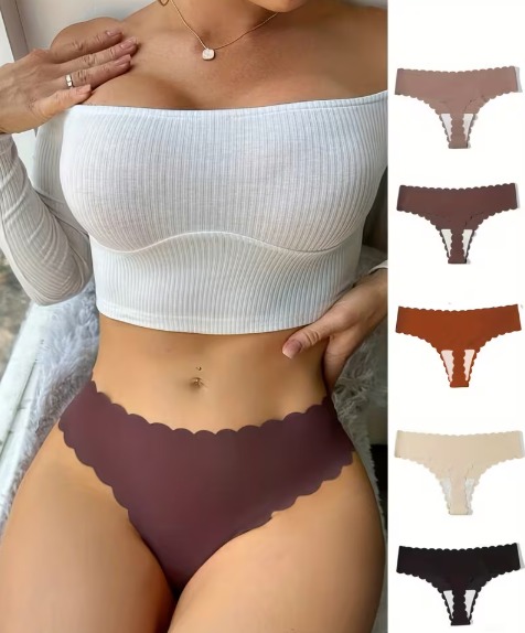 Seamless No-Show Panties for Women - Invisible Silky V-Waist Underwear with Wavy Edge, Ultra-Soft Comfort Fit