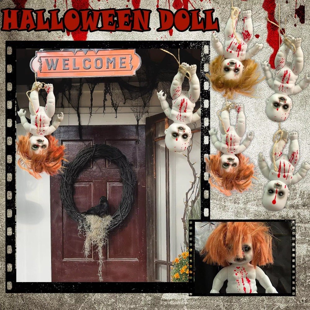 Horror Wall Decoration Ornament Prop Baby Doll Pendant Simulated Haunted House Doll Big Small White Inverted Horror Doll DIY