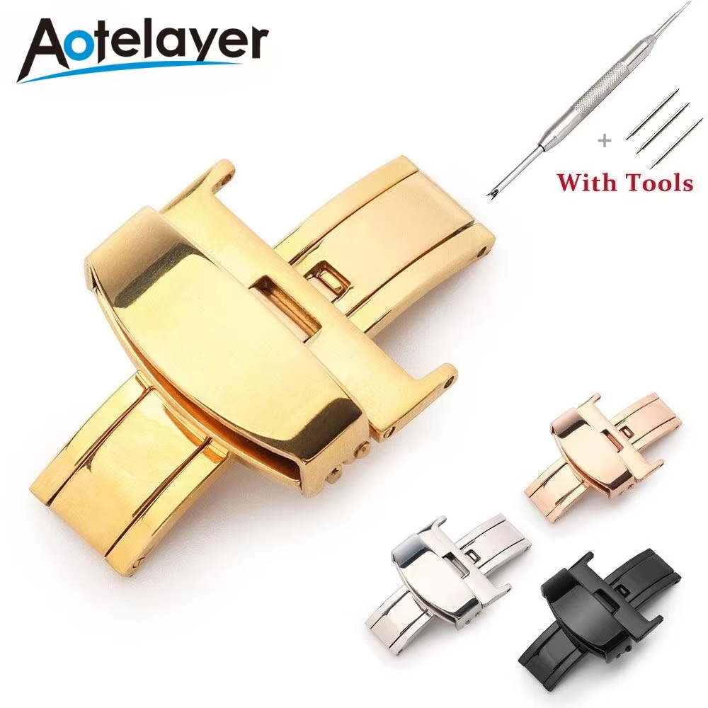 10 12 14 16 18 20 22mm High Quality 316L Butterfly Buckle Automatic Double Click Stainless Steel Strap Button For Watch Band