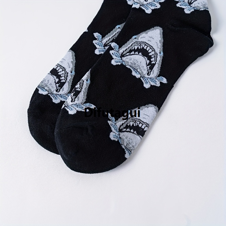 Difutagui Socks trend mens cartoon shark open 2025 Hot Selling mouth black pair of fashion tubes