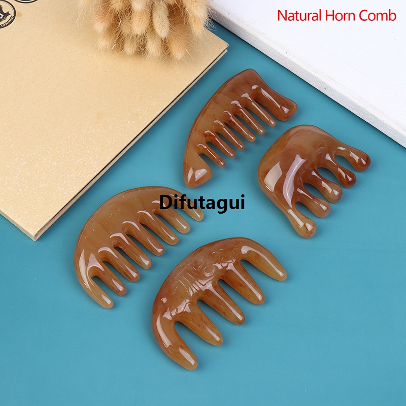 Difutagui 1 Pcs Natural Ox Horn Pocket Comb Wide Toothed Comb SPA Guasha Scalp Massage Brush Hair Care Tool