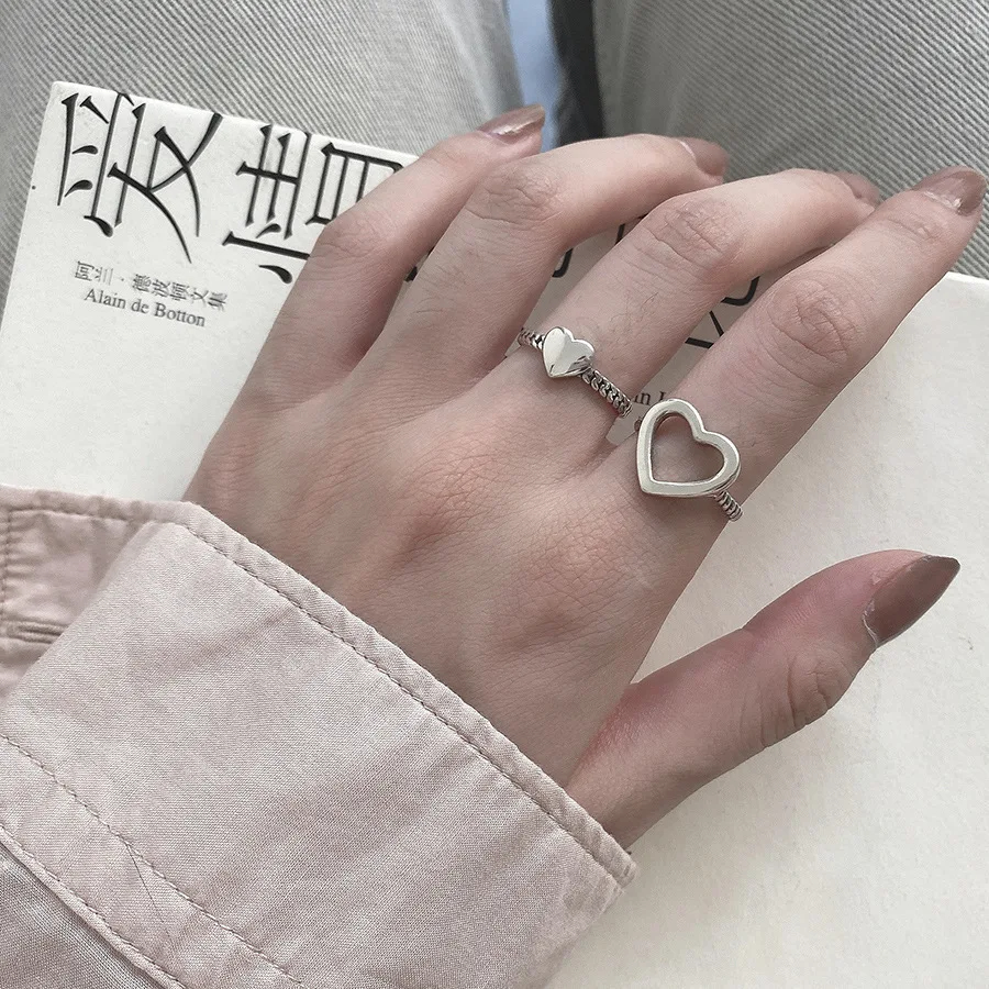 2Pcs Hollow Heart Ring Set For Women