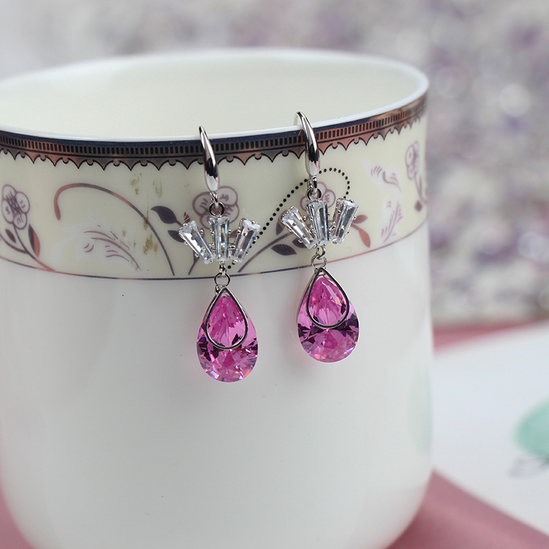 【Happy LifeStore】JOUVAL Water Drop Heart Crystal Hanging Earrings Wo Elegant Silver Long Dangle Earrings Female Korean Jewelry