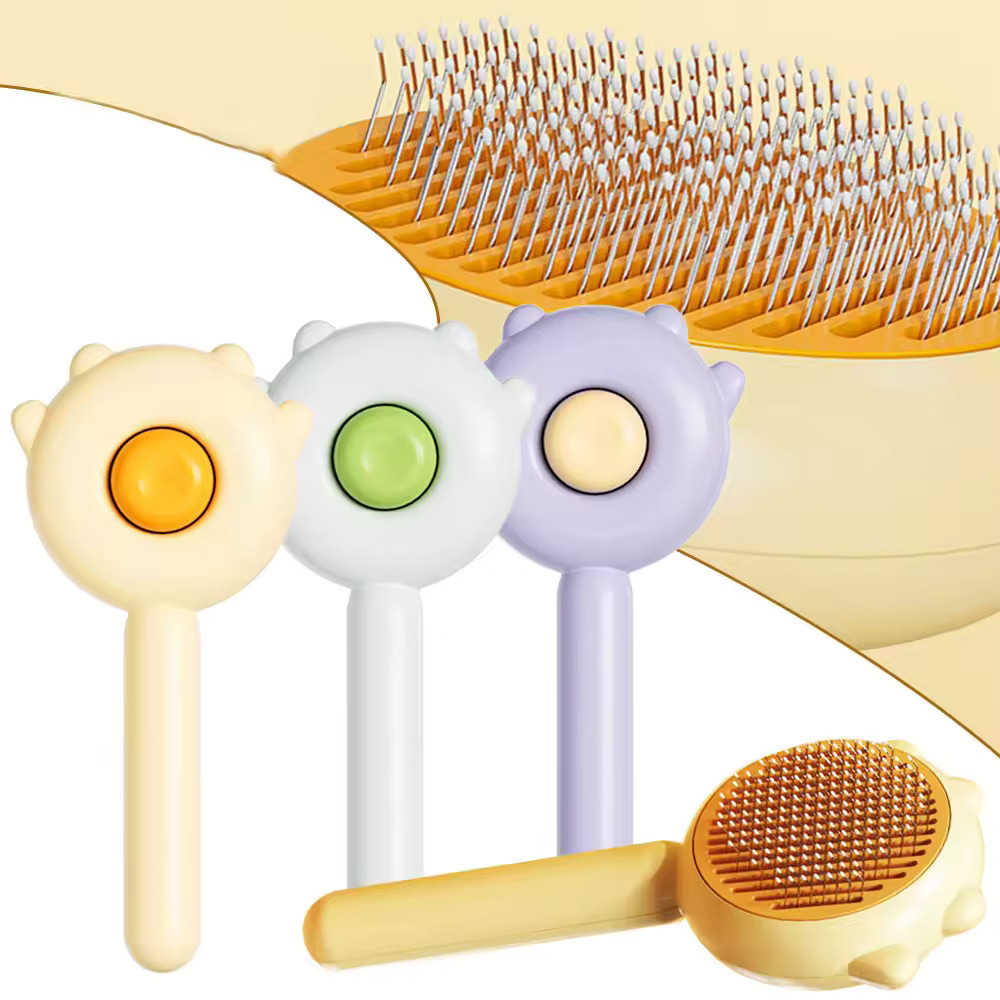 Pet Hair Grooming Comb Puppy Self Cleaning Slicker Brush Pet Massaging Tool and Shedding Brush for Long or Medium Haired Dogs and Cats