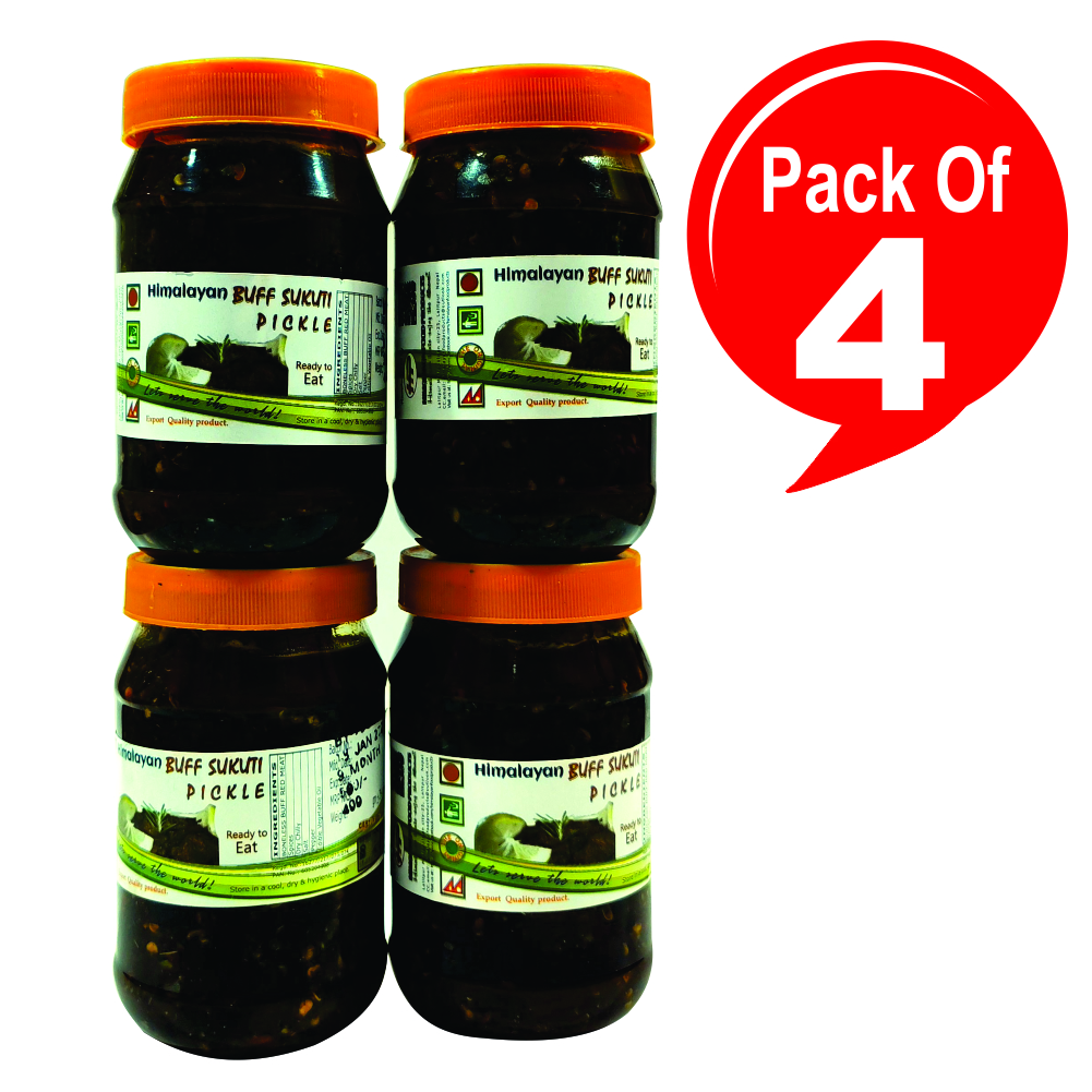 Himalayan Food Products Buff Sukuti Pickles 400gm Dark Brown Olive Oil Red Chilly In Colors Spicy Tasty Juicy Pickle Ready To Eat Achar Pack Of 4