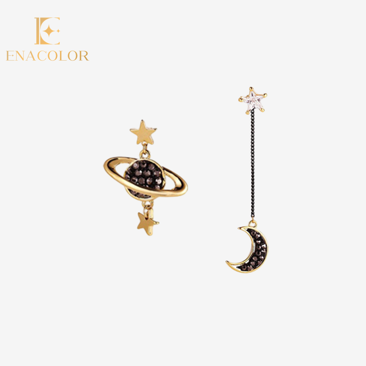 Exquisite Crystal Planet Dangle Drop Earring Star Moon Earings Korean Girl Ins New