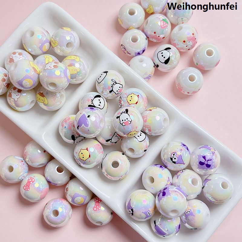 WeihonghunfeiFifty percent discount 5pcs Sanrio Kuromi Melody Round Beads For DIY Jewelry Making Handmade Bracelet Earring Cartoon Cute Beads Supplies SEVICH