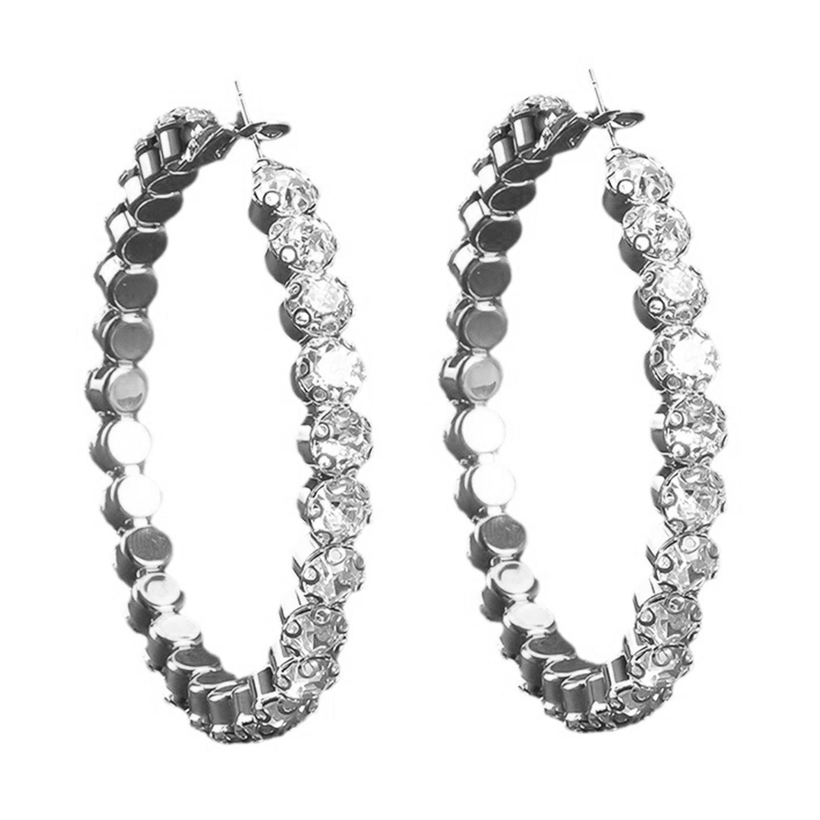 CARAT Durable Rhinestone Jewelry 1 Pair C-shaped Rhinestone Hoop Earrings Sparkling Full Crystal Studs with Bezel for Women for Everyday