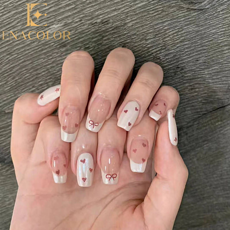 24Pcs Love False Nails with Glue DIY Art Design False Artificial Nails