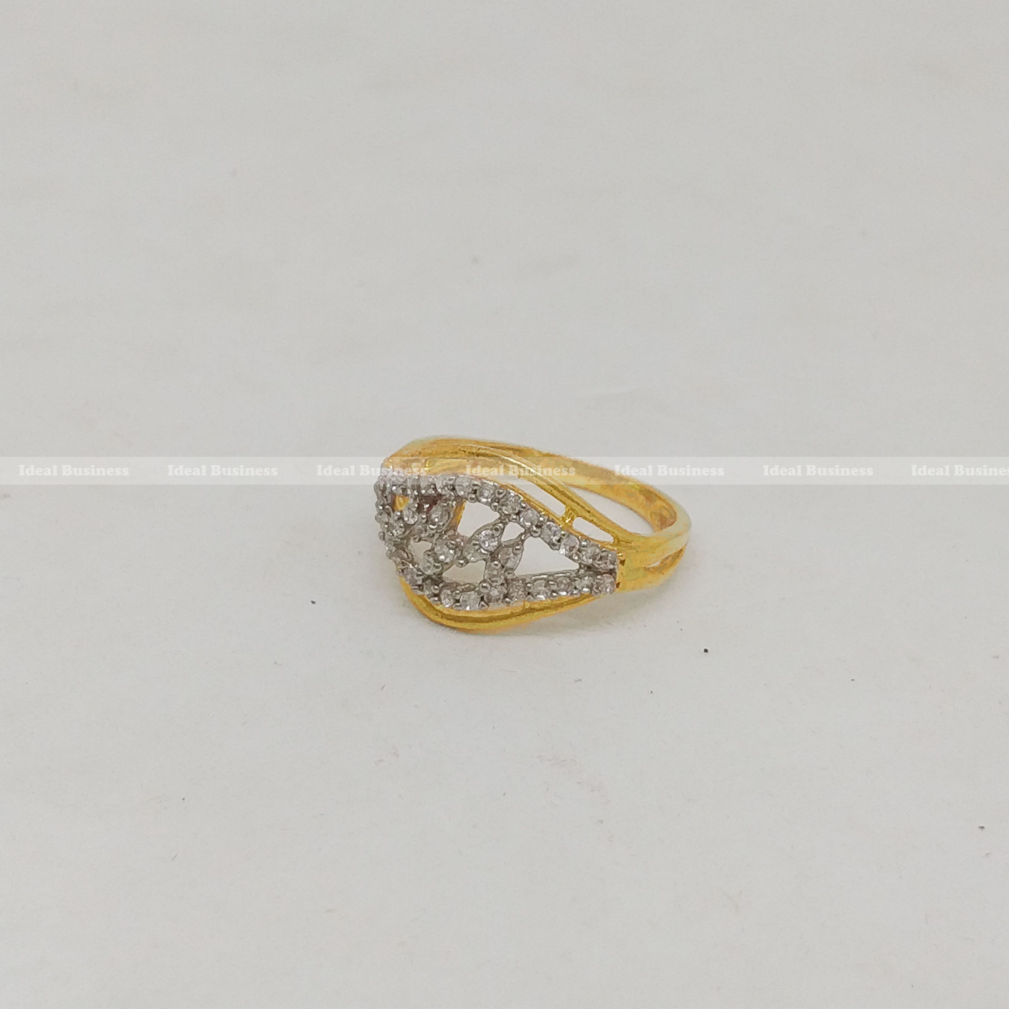 24K Gold Plated Stone Studded Ring White Stone Ring Pathar Ring Behuli Ring Fancy Ring Queen Ring Engagement Ring Bridal Ring Design Marriage Ring Aniversary Ring Bridal Authi Design Seto Pathar Authi Stone Authi