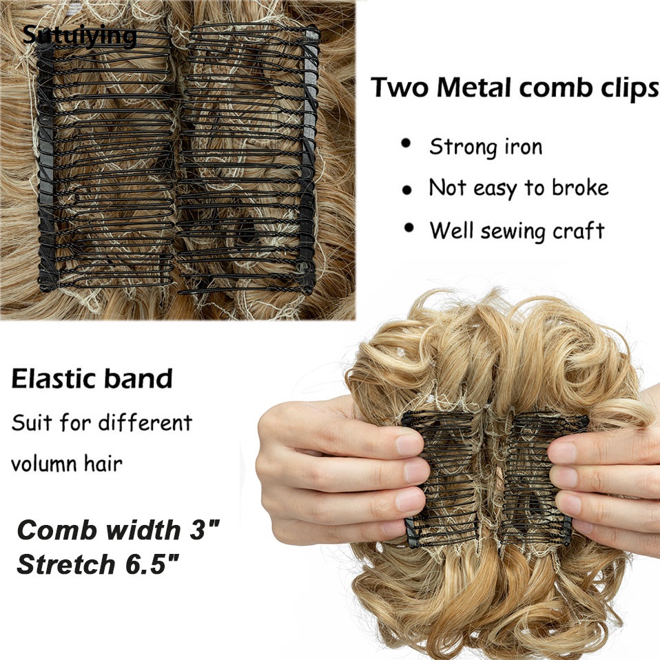 Sutuiying BENEHAIR Synthetic Hair Bun Brown Blonde Curly Chignon Messy Bargain price Bun Comb Clip In Hair Extension Updos Hairpieces For Women