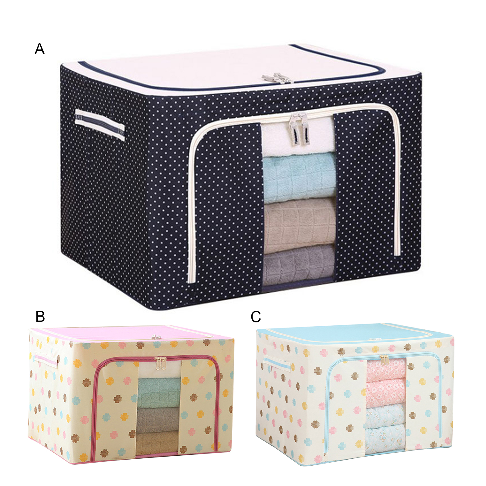 New 66L Large Capacity Quilt Storage Box Folding Oxford Cloth Clothes Dust-Proof Storage Bag Home Blanket Pillow Organizer-Multicolor