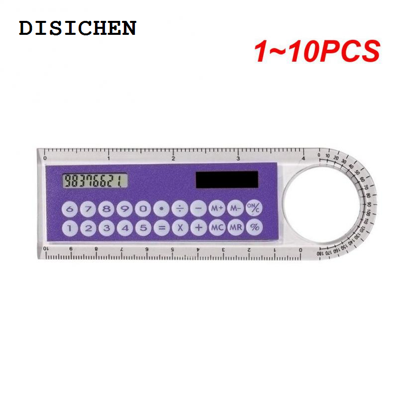 DISICHEN 【2025 Version】 1~10PCS Mini Portable Multifunction Colorful Student Ruler Calculators Portable Solar Energy Counters Random Color Student