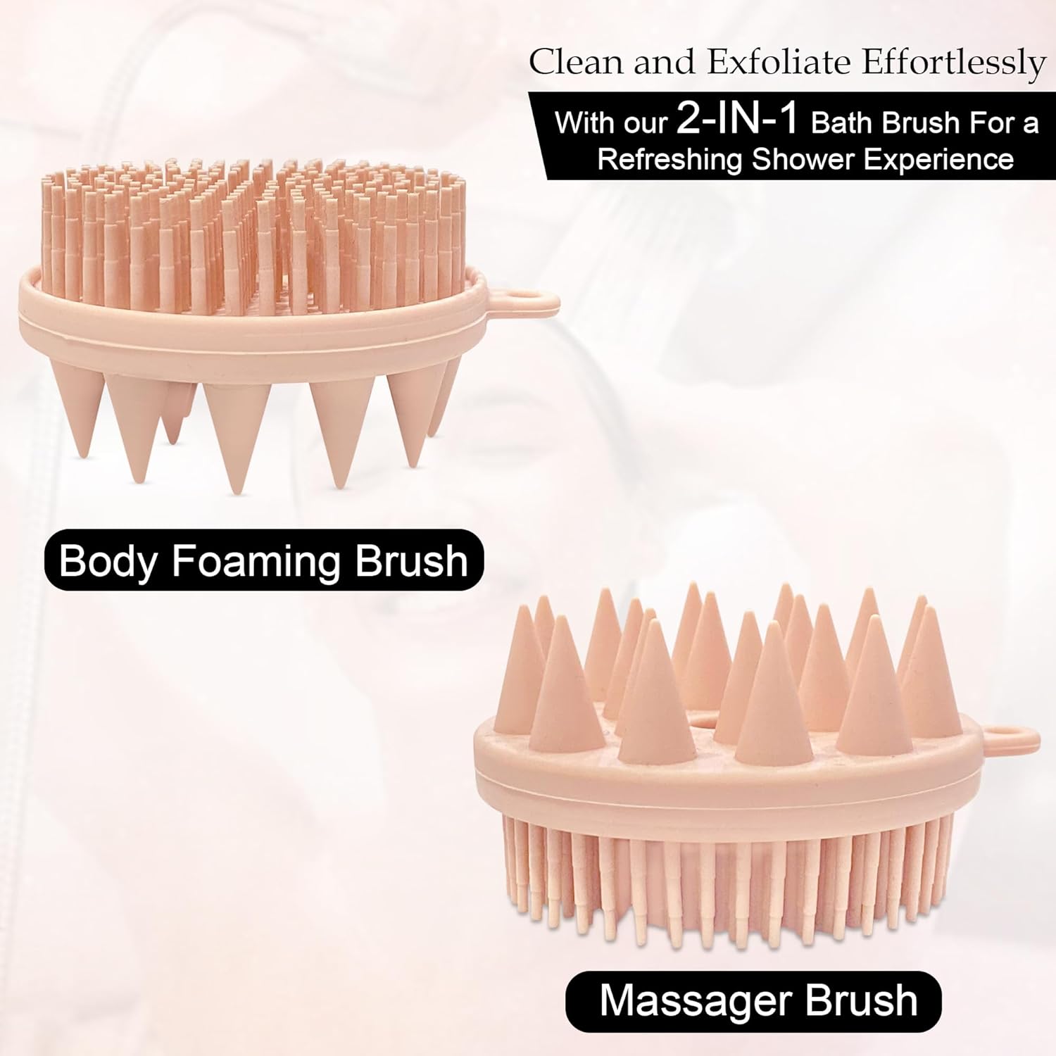 2 in 1 Bath and Shampoo Brush, Exfoliating Body Brush, Premium Silicone Loofah for Use in Shower, Head Scrubber Scalp Massager