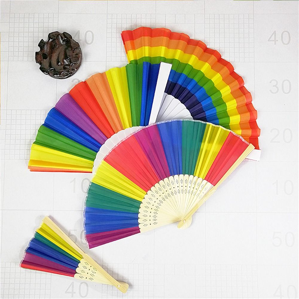 Plastic Crafted Gift Rainbow Hand Fan Hand Folding Hand Fan Rainbow Fans