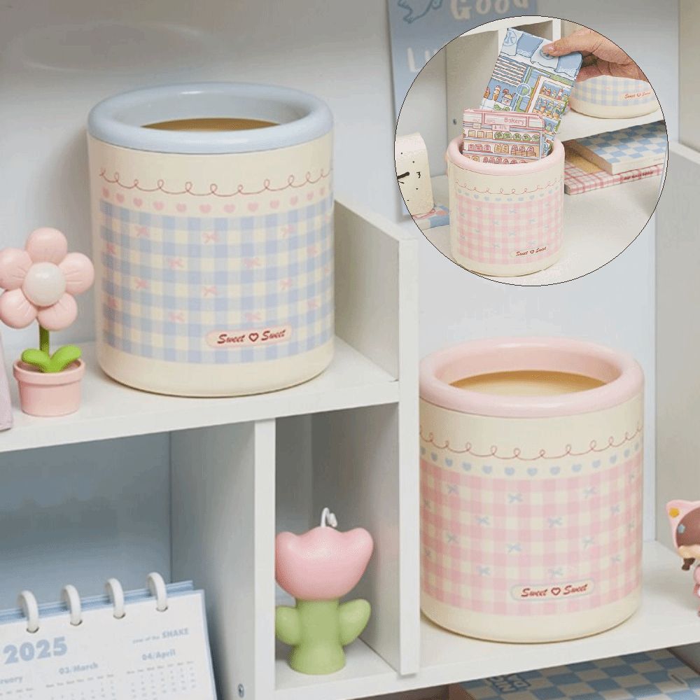 Cute Plastic Desktop Trash Can Waterproof Multifunctional Mini Garbage Basket Sundries Barrel Box Office Supplies