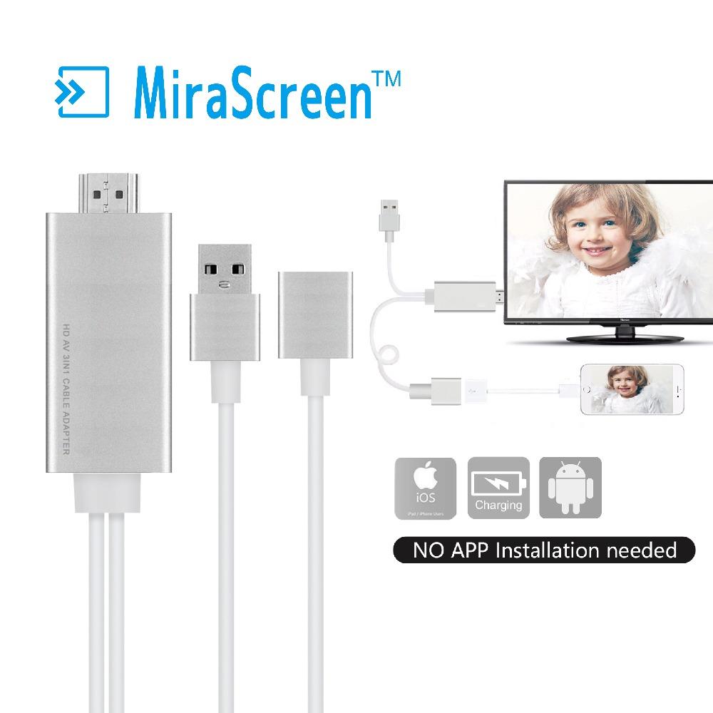 MiraScreen Wire HDMI Mirroring Cable Display 1080P Sync Screen Casting Support and Android to Monitor Projector