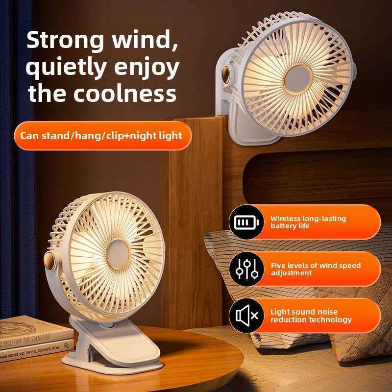 Portable mini fan desktop/clip on/hanging, TYPE-C charging 8000mAh battery life fan, 5-speed wind/2-level LED light adjustment