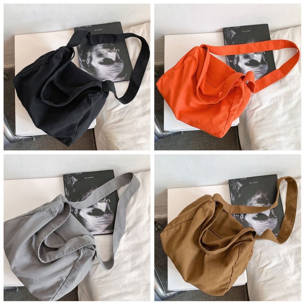 Fashionable Canvas Crossbody Bag Multi-Pocket Large Capacity Shoulder Bag Japanese Style Pure Color Handbag Student Use