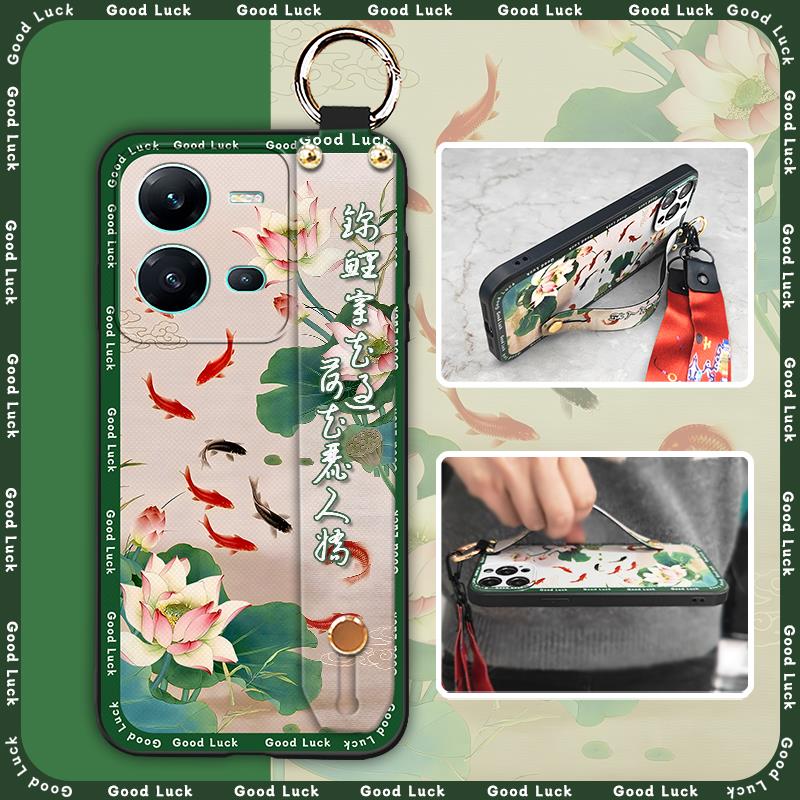 fashion Silicone Phone Case For VIVO V25 5G/V25E 4G/X80 Lite Back Cover Lanyard Phone Holder Chinese style protective