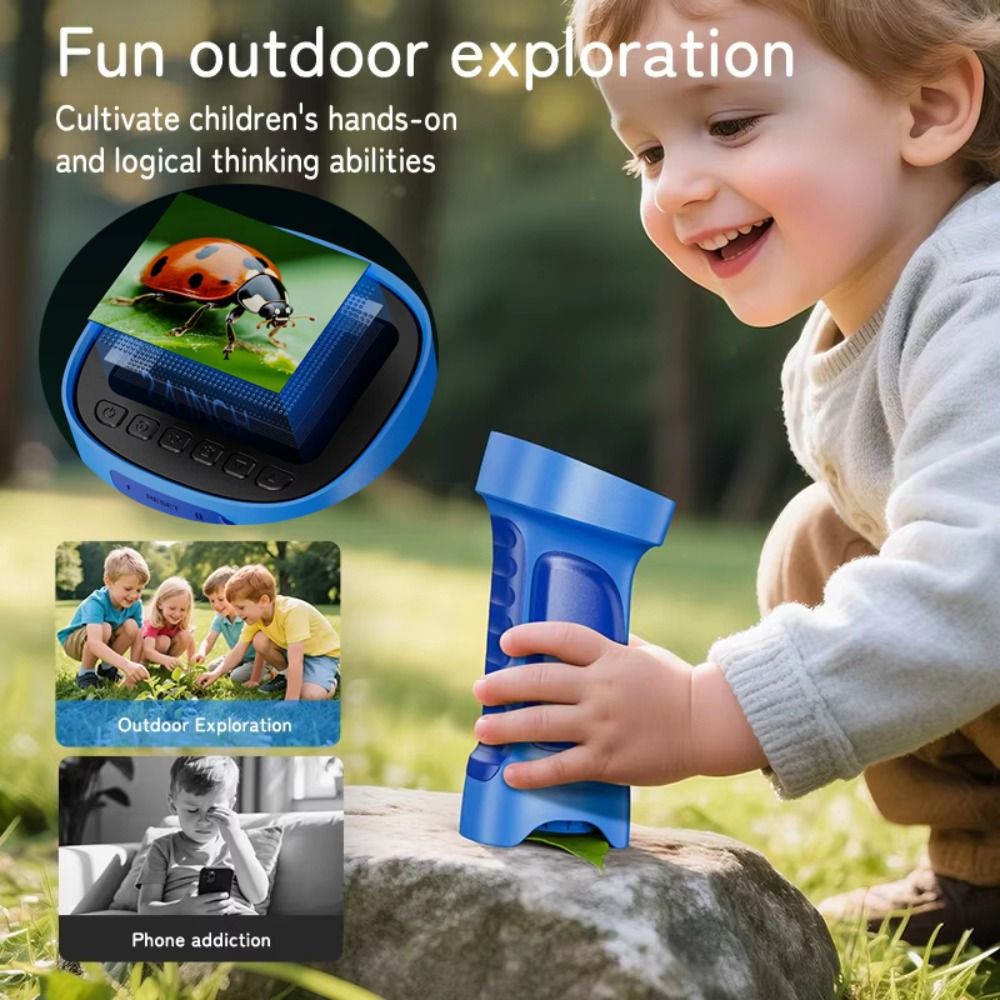 Portable With 2.4" IPS Screen Digital Microscope 1000x Zoom 8 LED Kids Mini Microscope Handheld Rechargeable Digital Magnifier Children's Birthday Gifts