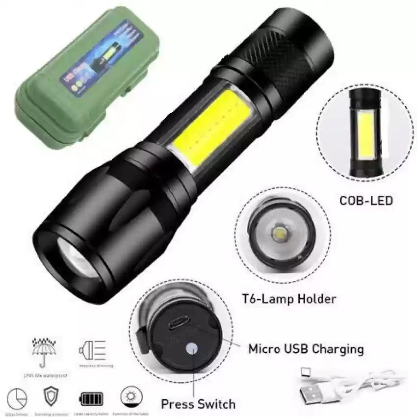 Xpe+Cob Led Flashlight Usb Charging Inspection Lamp High Durability Strong Light Zoomable Tactical Torch Perfect For Outdoor By Godam Online