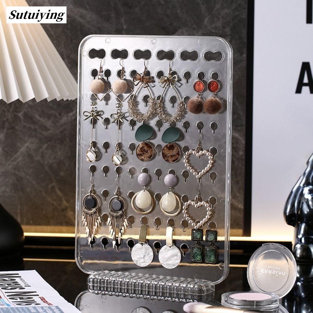 Sutuiying Portable Transparent Jewelry Display Stand Space Saving Large Capacity Necklace Original Earrings Display Board Multiple Holes Acrylic Jewelry Storage Box